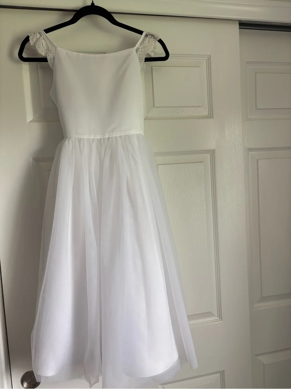 David's Bridal White Girls' Tulle Lace Strap Dress - Picture 2 of 7
